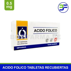 Ácido Fólico 0.5 mg Tabletas Recubiertas x30 | Prevención de Anemia y Malformaciones
