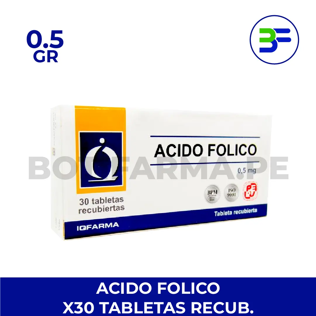 Ácido Fólico 0.5mg – Tabletas Recubiertas para Salud Materna y Prevención de Defectos del Tubo Neural