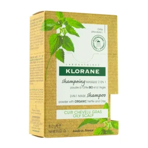 Klorane Champú Mascarilla 2 en 1 al Polvo de Ortiga y Arcilla, 8 Sobres